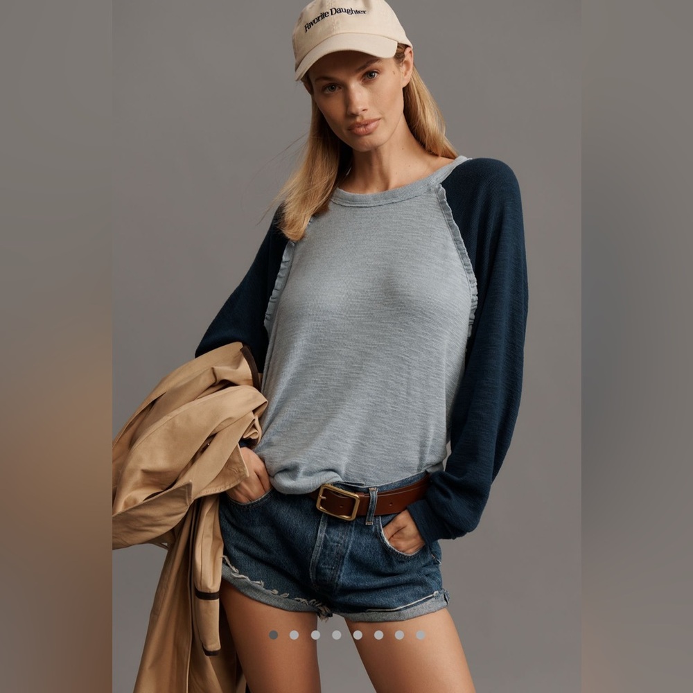 Anthropologie Pilcro Ruffled Raglan Thermal Top